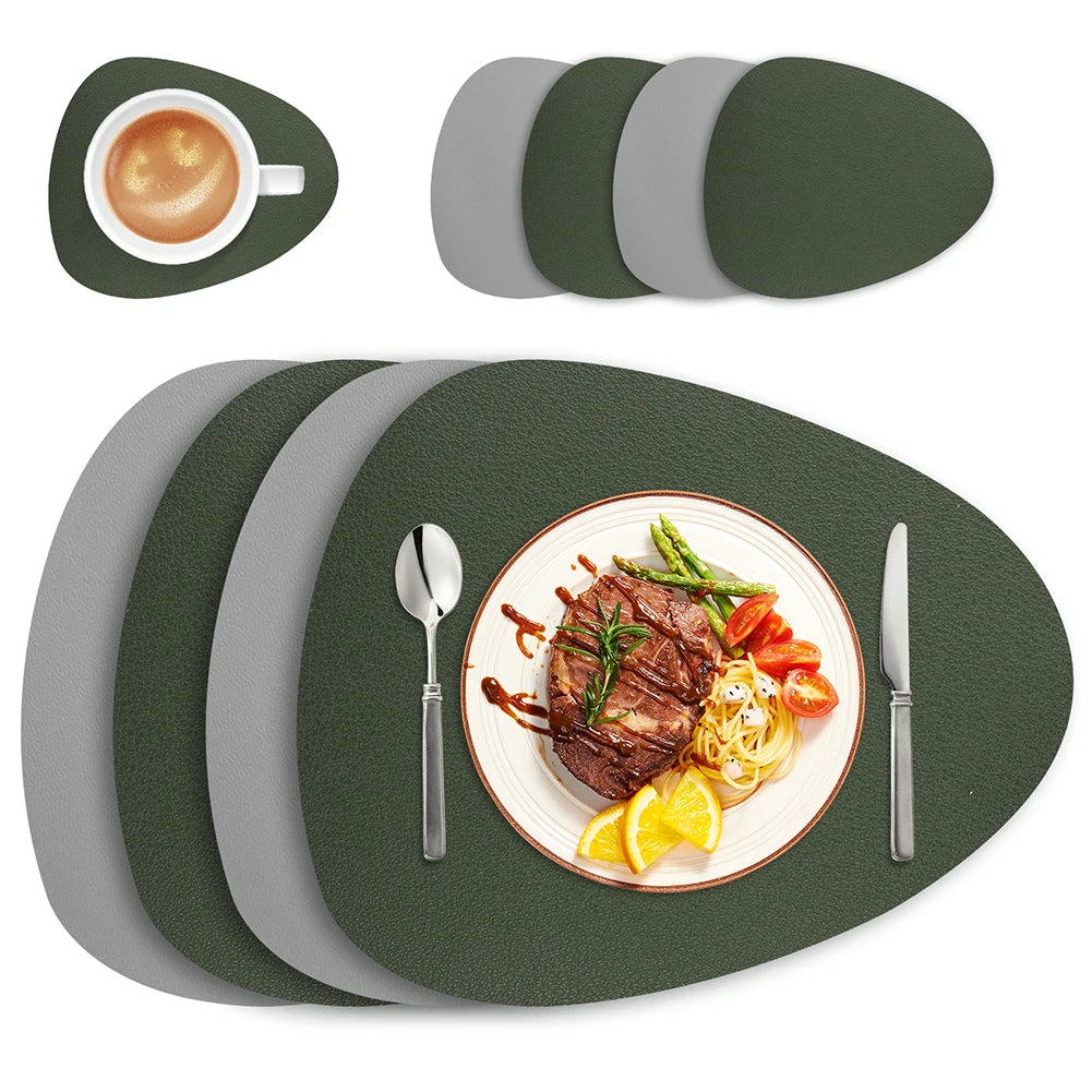 Irregular Shape PU Leather Placemats Set Oil-Proof Waterproof Dual-Sided Place Mats for Kitchen Bistro Tables Bars Coffee Shops