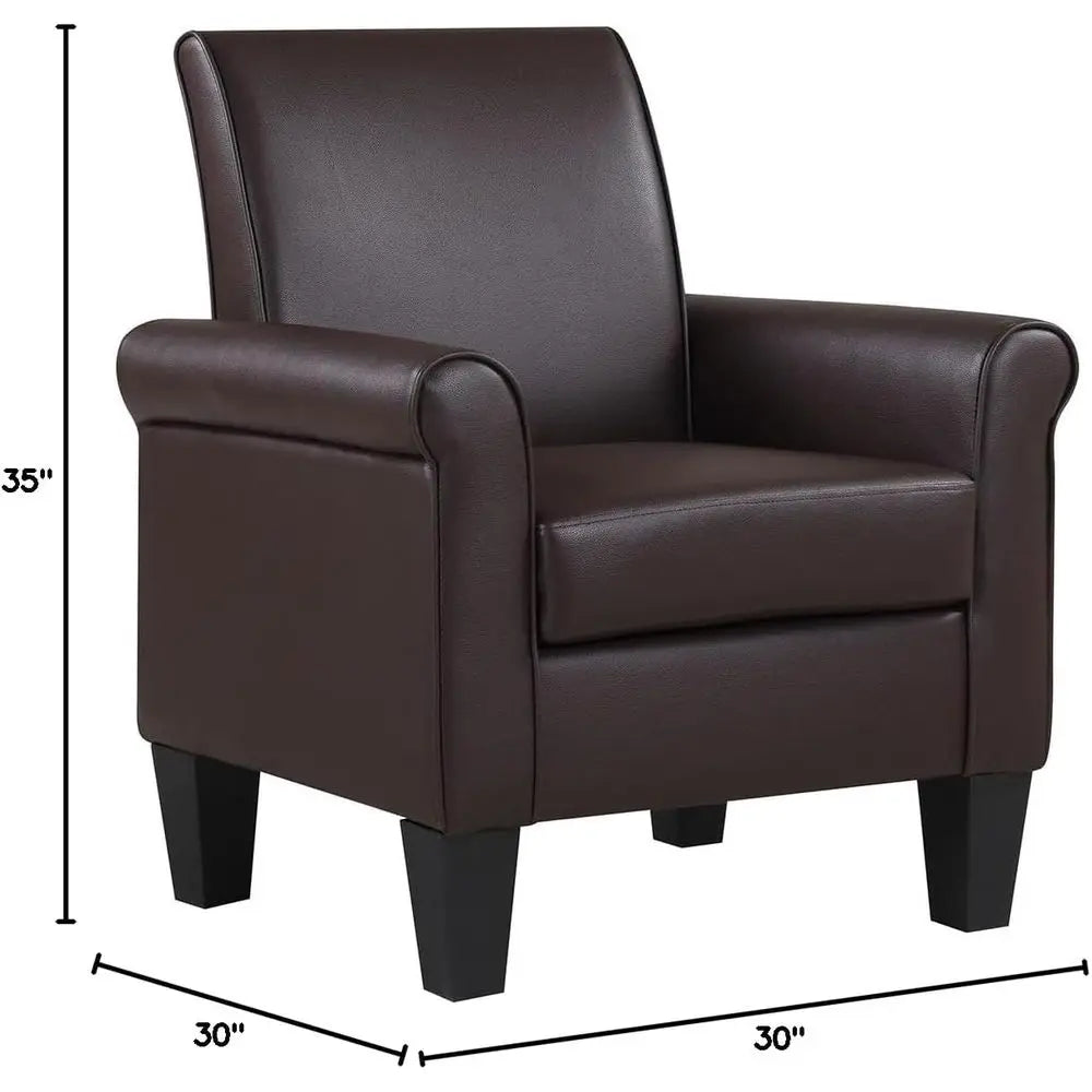 PU Leather Accent Chairs – Set of 2 Overstuffed Mid-Century Modern Armchairs