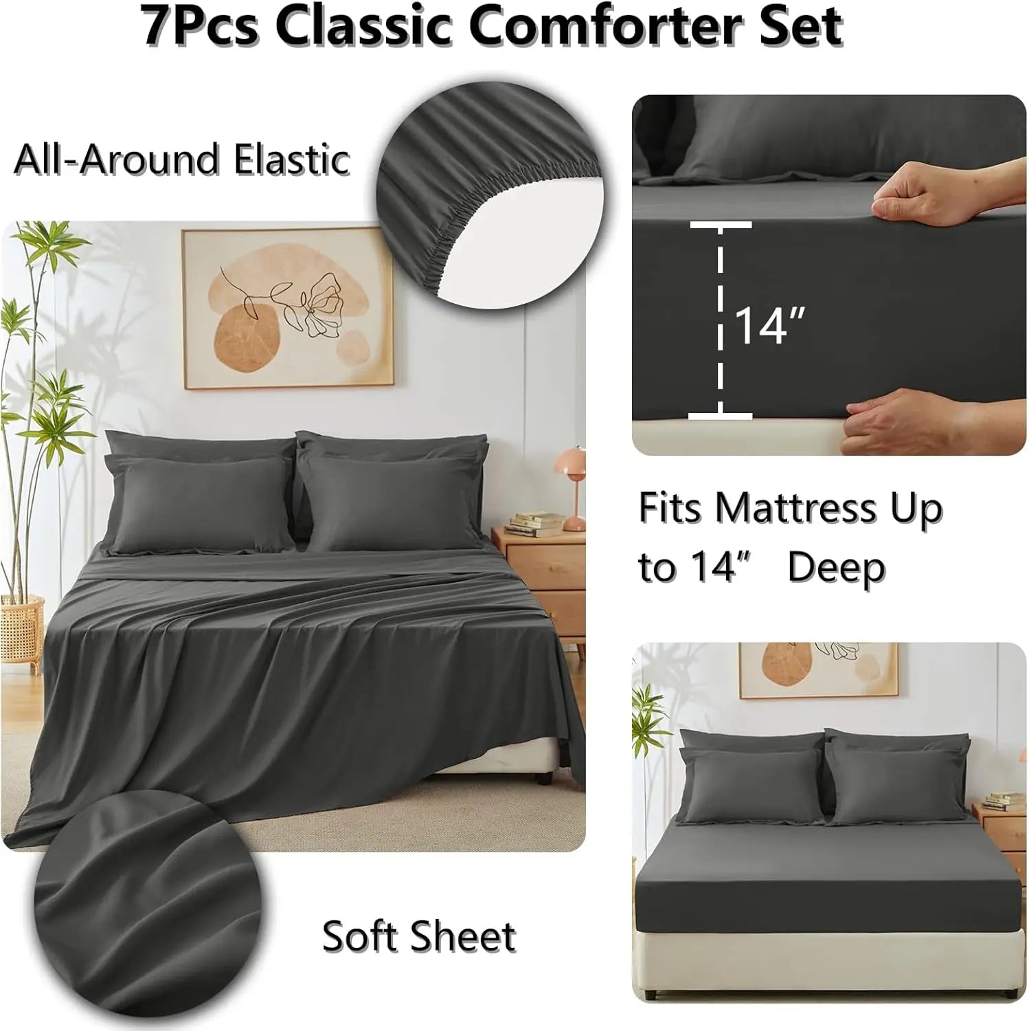 7 Pieces Bed in a Bag King,Luxury Soft Bed Set for All Seasons,Bedding Set with Down Alternative Comforter,Pillowcases & Shams