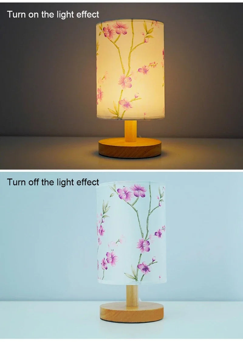 LED Table Lamps Decoration Plum Blossom Desk Dimmable EU Plug Night Light Chinese Style Fabric Simple  Bedroom Bedside Lights