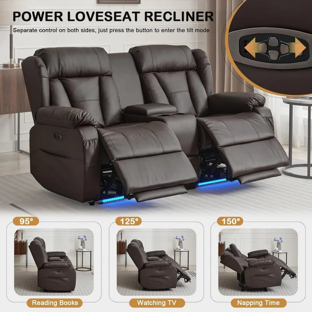 Power Reclining Loveseat Sofa, Loveseat Recliner Couch with Console, RV Recliners for Travel Trailers, Home Theater Seating