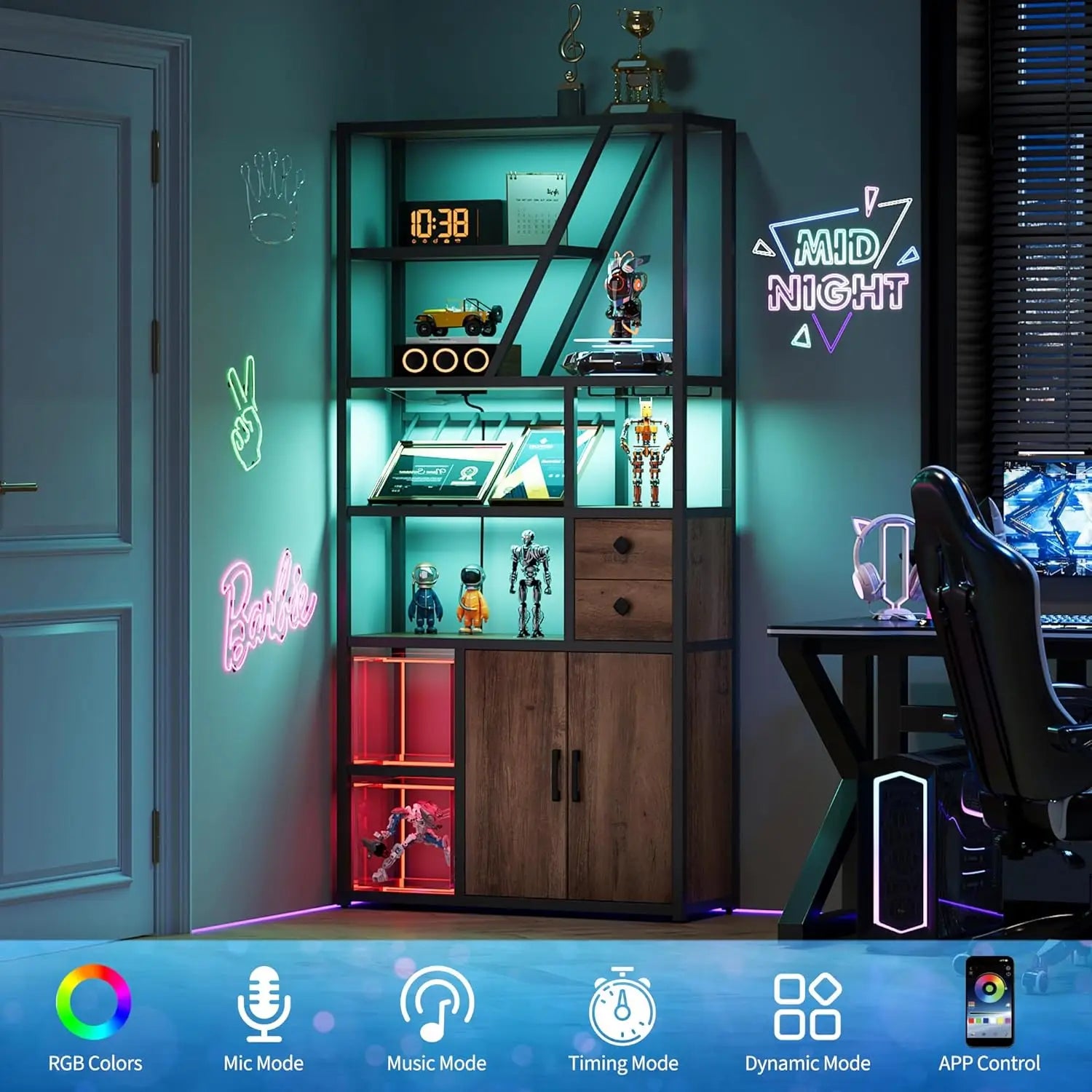 Freestanding Bar Cabinet – Wine Rack Liquor Stand with Glass Holder & LED Lights