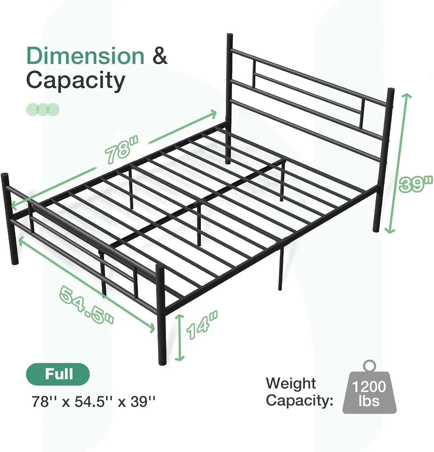 Full Size Metal Platform Bed Frame with Headboard, Footboard & 14″ Underbed Storage