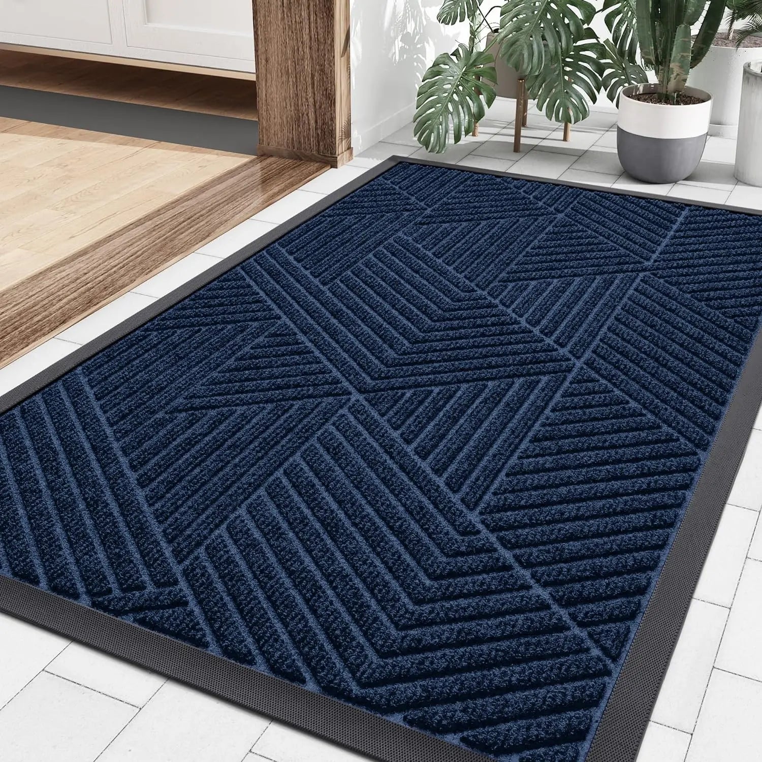 Kitinjoy Front Door Entrance Mat Heavy Duty Natural Rubber Mat Easy Clean Low Profile Doormat Indoor Outdoor House Doormat Decor