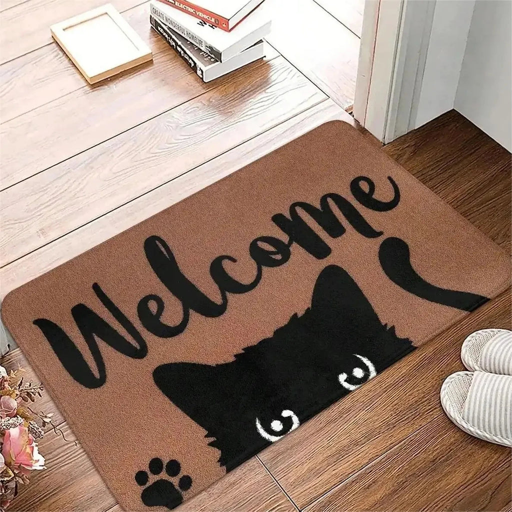 Cute Cat Pattern Entrance Door Mat – Washable Non-Slip Floor Rug for Home