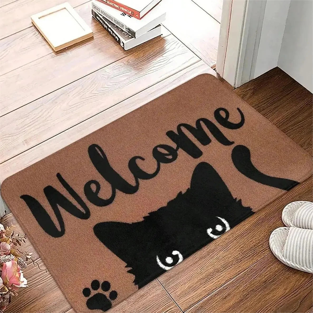 Cute Cat Pattern Entrance Door Mat Welcome Mat Bathroom Kitchen Non-slip Floor Carpet Washable Bedroom Home Decoration Small Rug