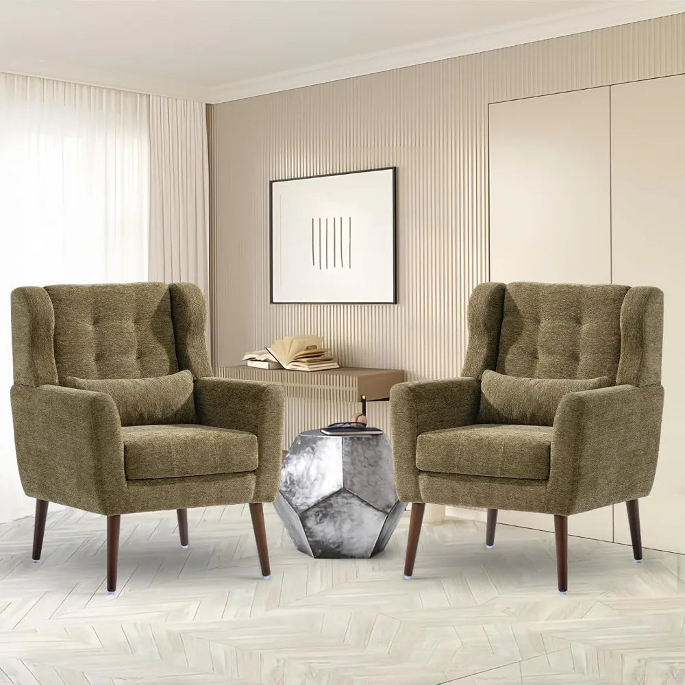 Chenille Accent Chairs – Set of 2 Modern Lounge Armchairs