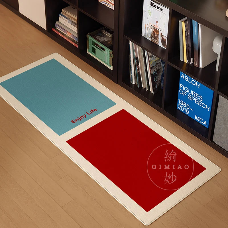 VIKAMA Vintage Checkered Carpet Fluffy Plush Bedroom Side Rug Living Room Decoration Long Strip Floor Mat Home Decoration