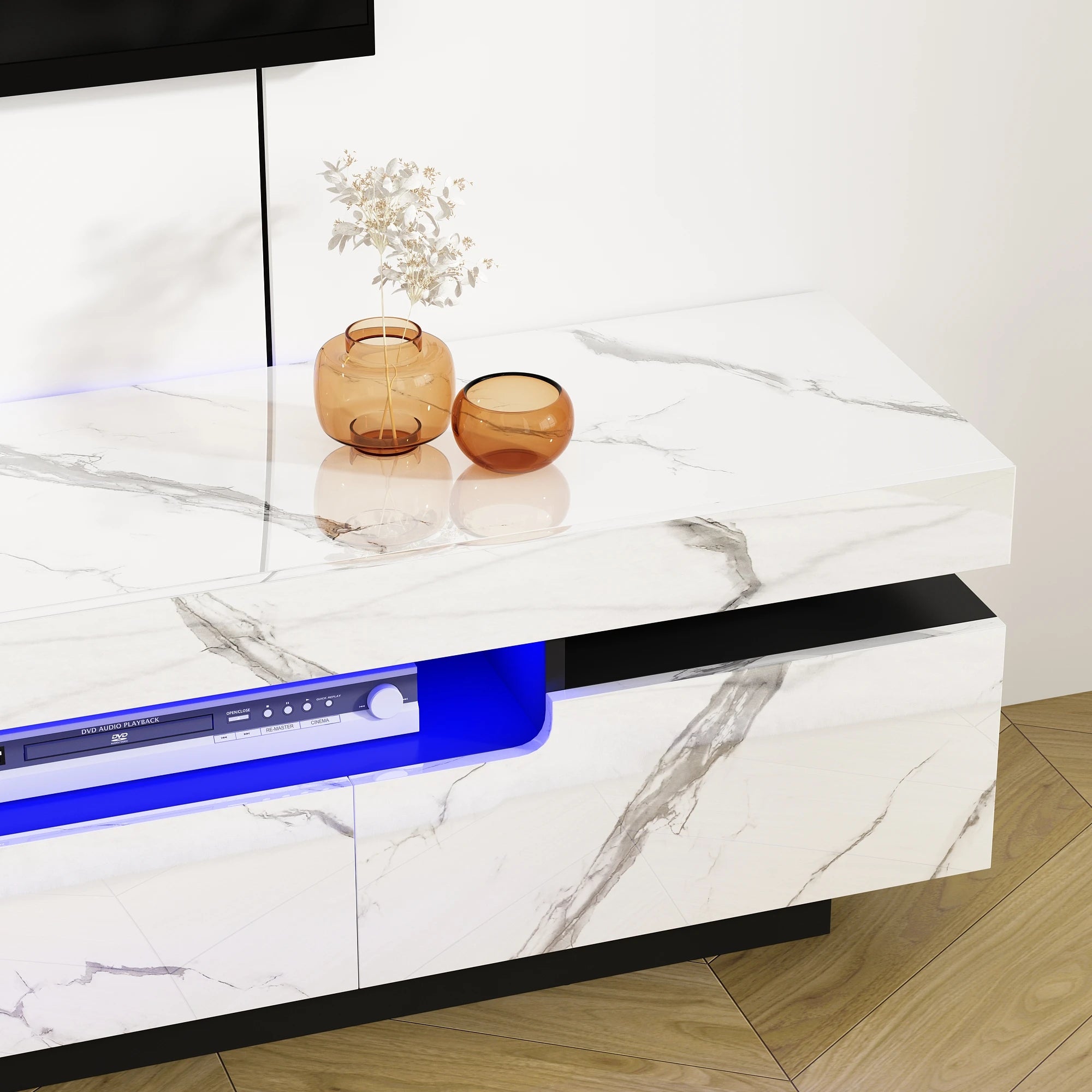 71In LED TV Stand for 75/80 Inch TV, Modern Gaming TV Cabinet for Living Room, High Gloss Entertainment Center with Storage