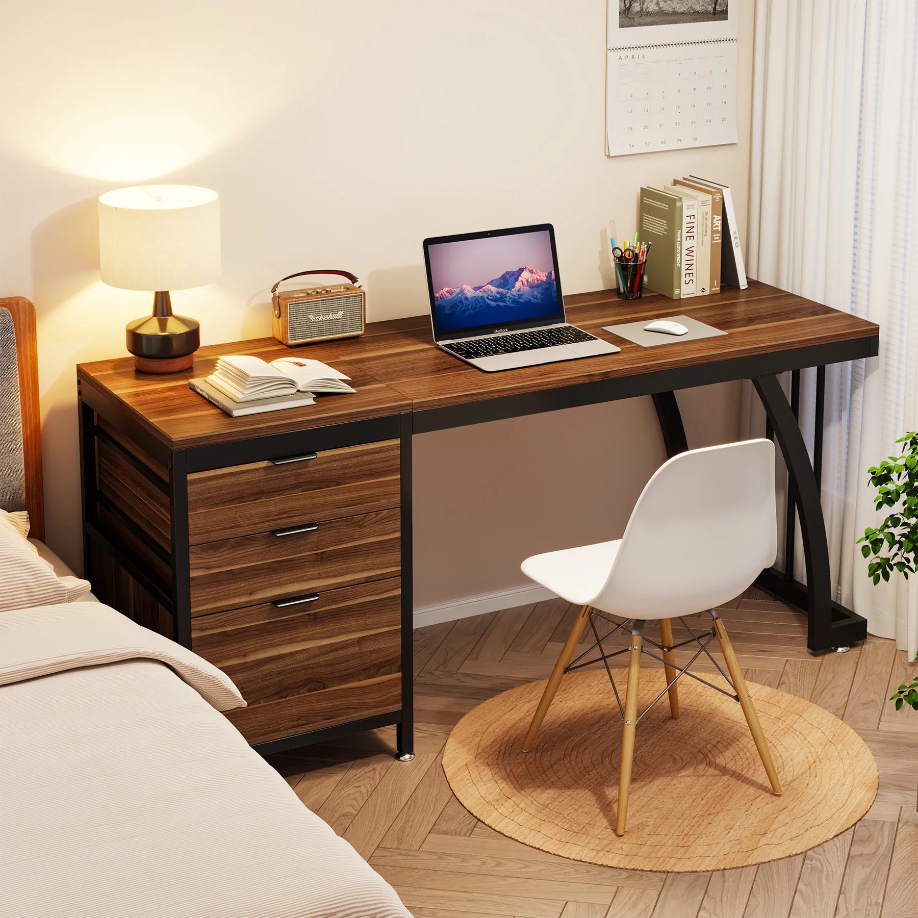 Tribesigns Computer Desk with 3 Drawers, 59-Inch PC Desk with Reversible Drawers, Industrial Study Writing Table Workstation