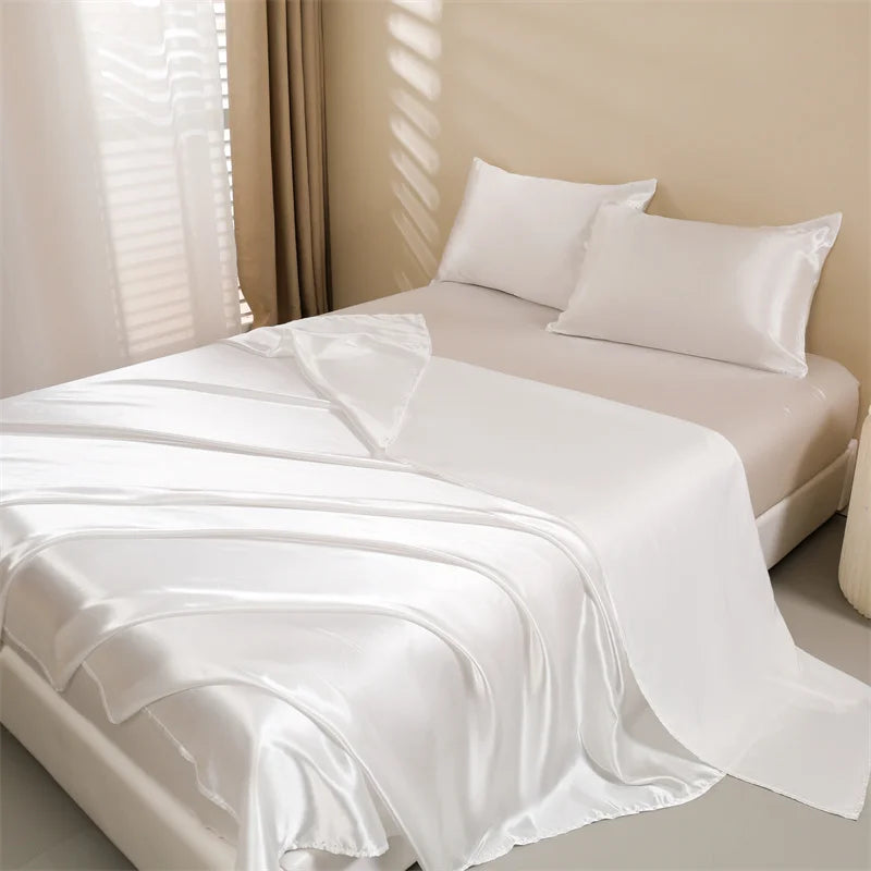 Satin Bed Sheets, Queen Size Sheets Set, 4 Pcs Silky Bedding Set   1 Deep Pocket Fitted Sheet + 1 Flat Sheet + 2 Pillowcases