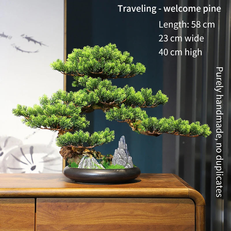 Simulation Welcome Pine Landscaping Decorations, Green Plant Bonsai Ornaments, Home, Living Room, Hotel, Porch Decoration