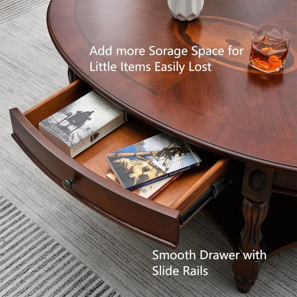 Cherry Solid Wood Oval Coffee Table – Victorian Antique Vintage Style with Storage Drawer