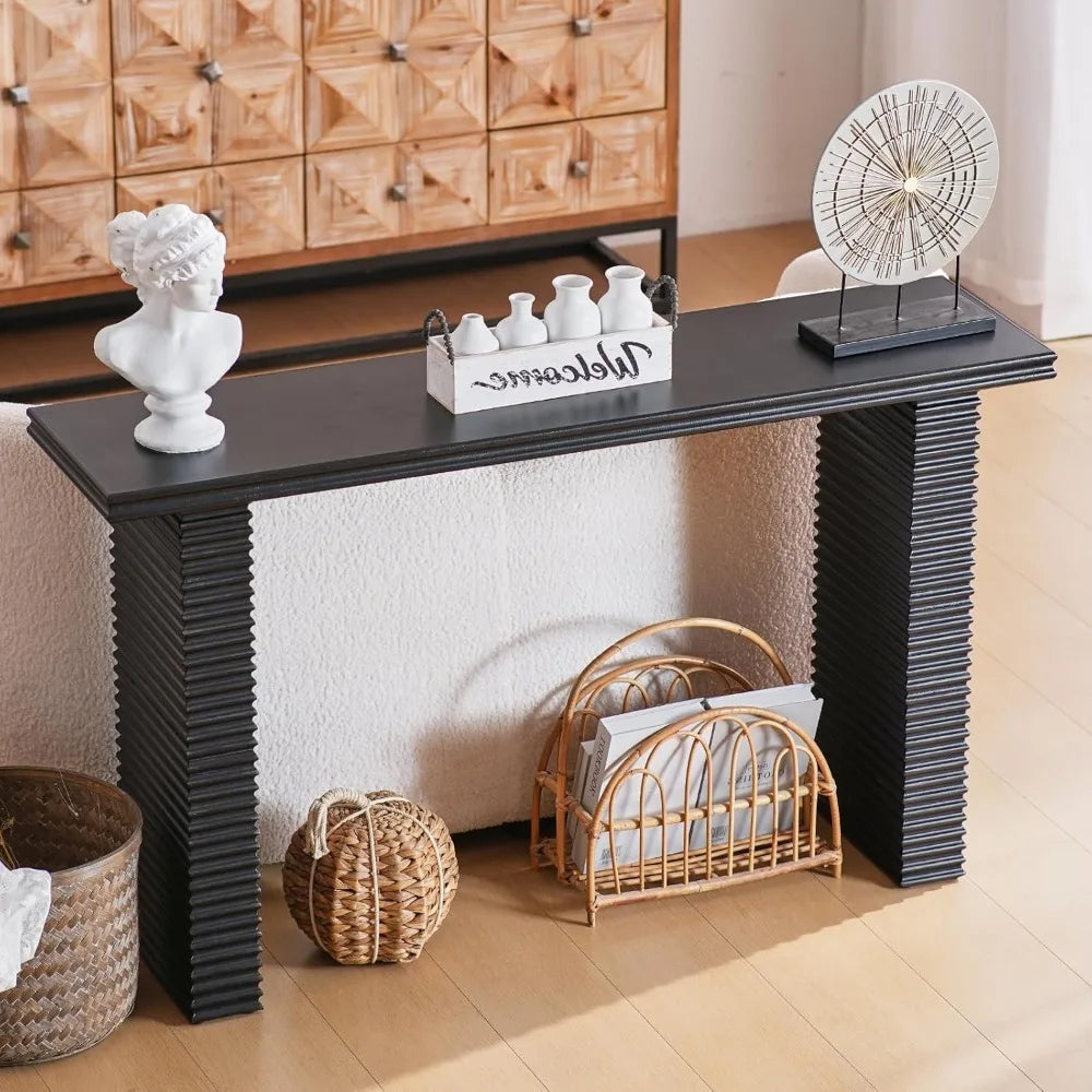 Wood Console Table, 55.3 Long Sofa Table, Farmhouse Fluted Entryway Table For Living Room, Hallway, Entrance Foyer, Eas
