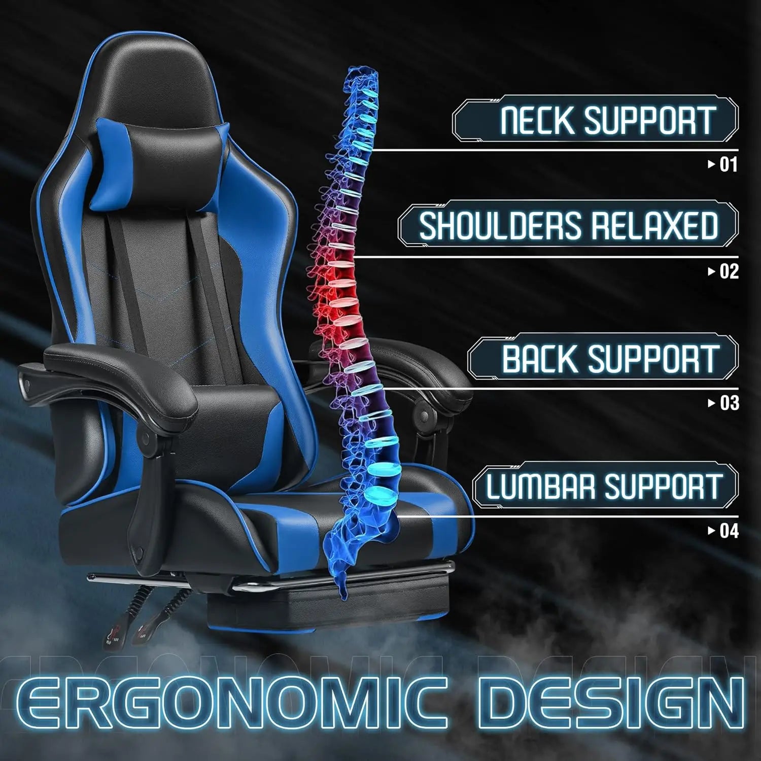 Homall Gaming Chair Video Game Chair Footrest and Massage Lumbar Support Ergonomic Computer Chair Height Adjustable Swivel Seat