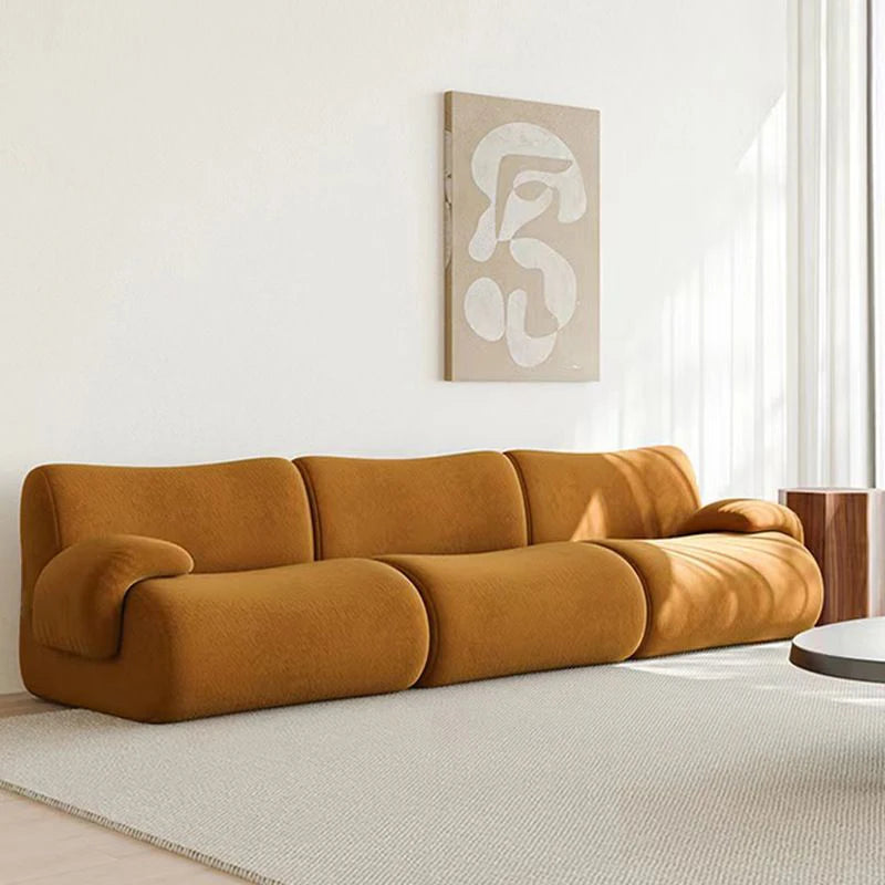 Vacuum-Compressed Modular Sofa, Wabi-Sabi Sherpa Fabric Sectional with High-Elastic Foam, Cream Mid-Century Style, Space Saving