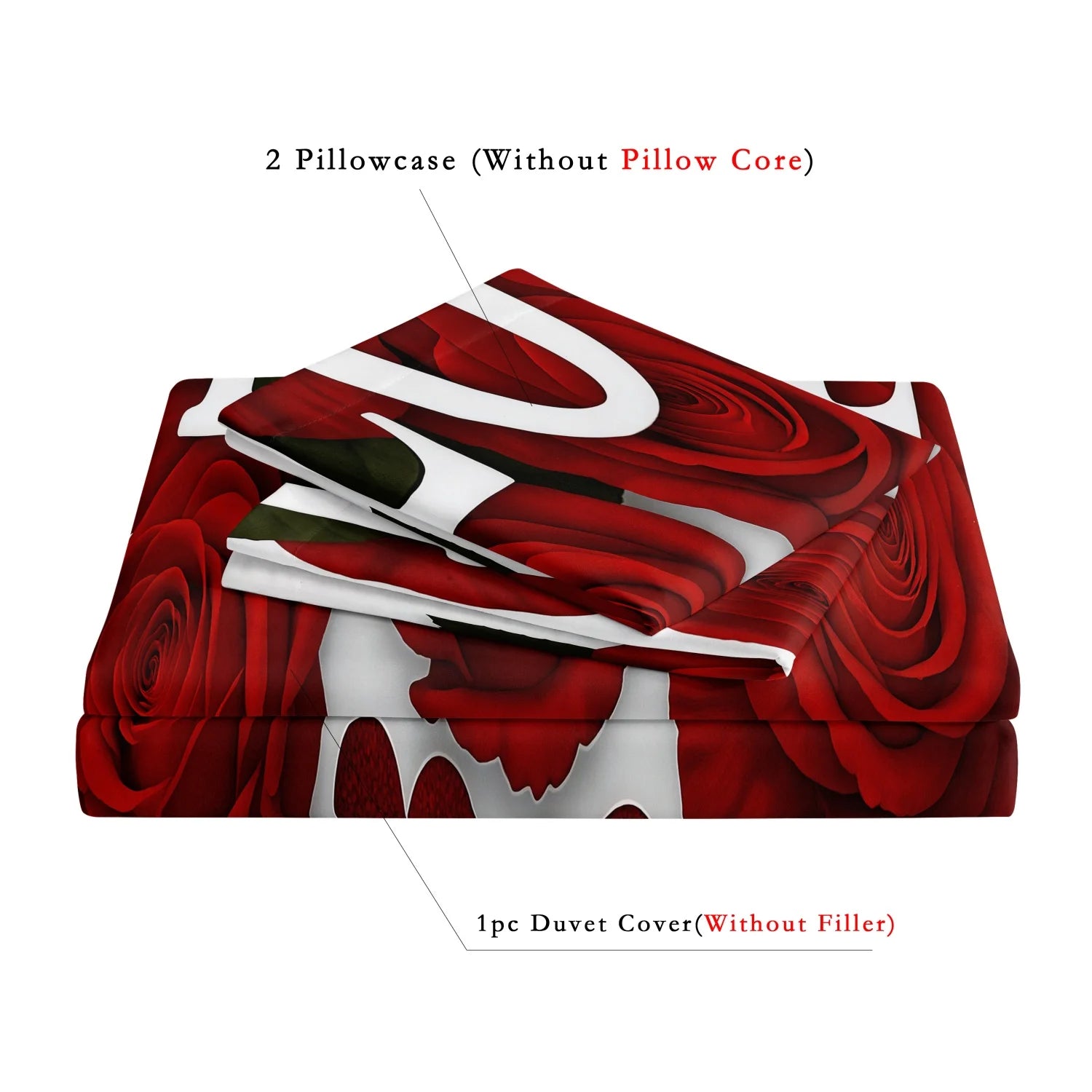 3pcs Valentine'S Day Romantic Rose Love Letter Pattern Duvet Cover Set, Bedding Set, Soft And Comfortable Duvet Cover Bedroom