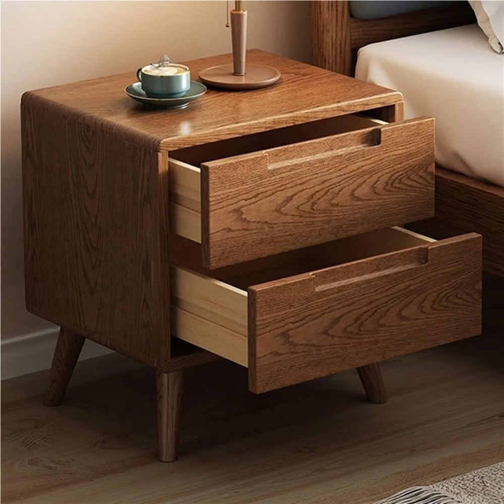 Modern Two-Drawer Wooden Nightstand for Bedroom and Compact Spaces