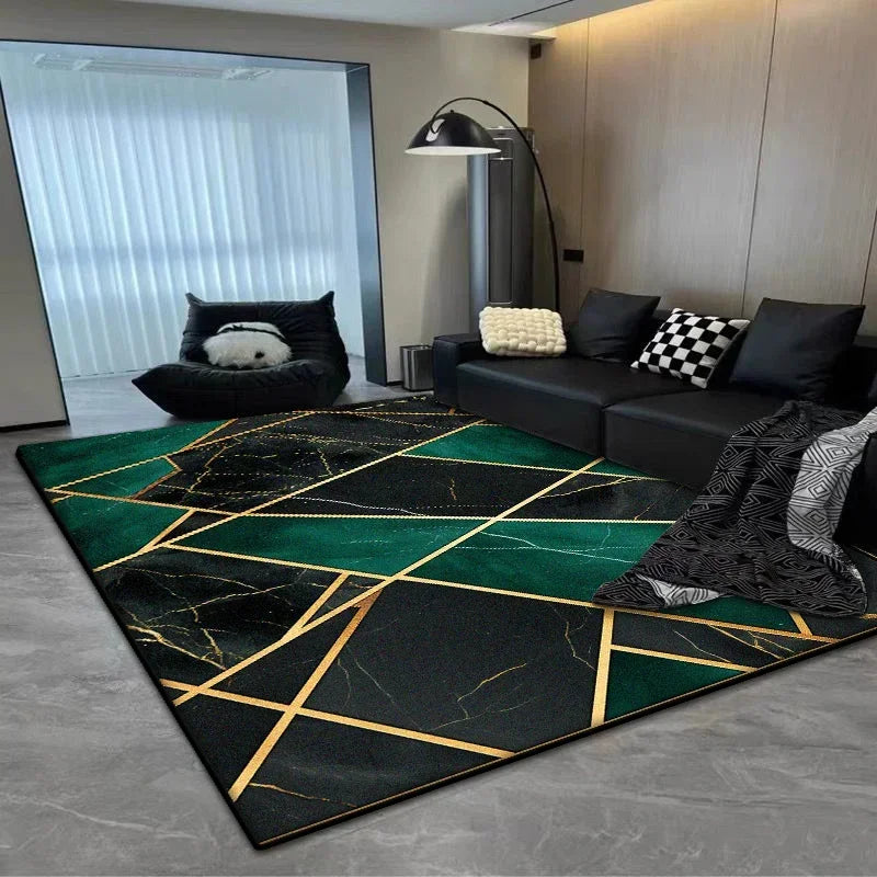 European Black Luxury Carpet for Living Room Geometric Decoration Bedroom Plush Rug Office Easy Clean Soft Floor Mat Non-slip