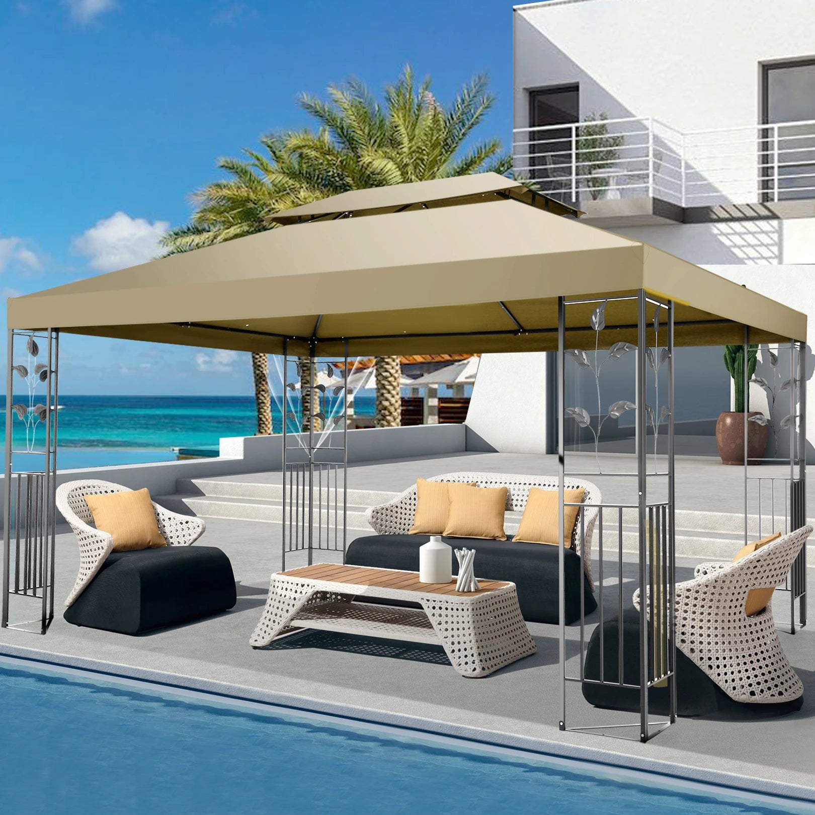 10x13 Outdoor Gazebo on Clearance with Mosquito Netting and Ventilated Double Flat Roof,All Weather for Patio,Backyard,Garden