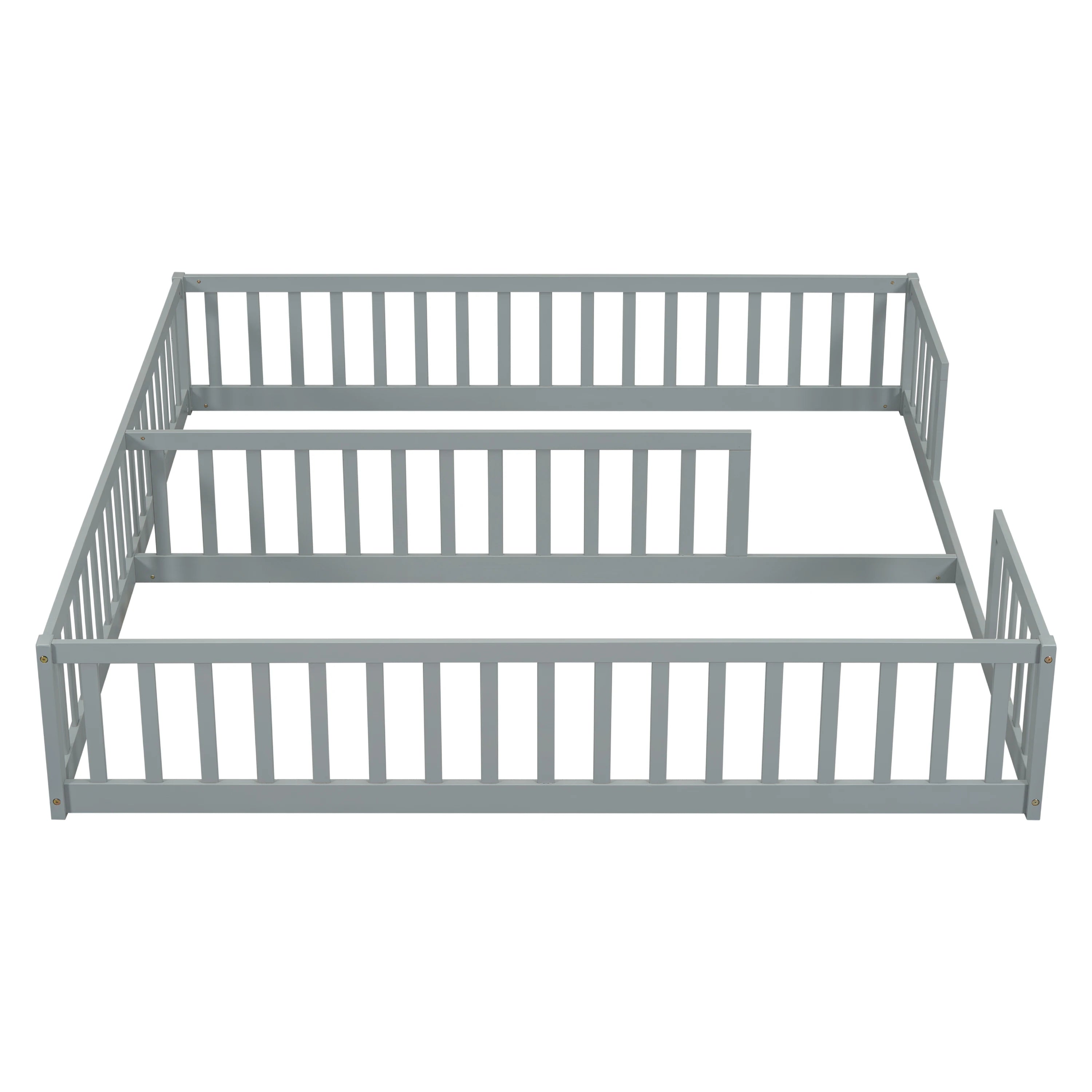 Double Twin Floor Bed with Fence & Guardrails – Doorless Design