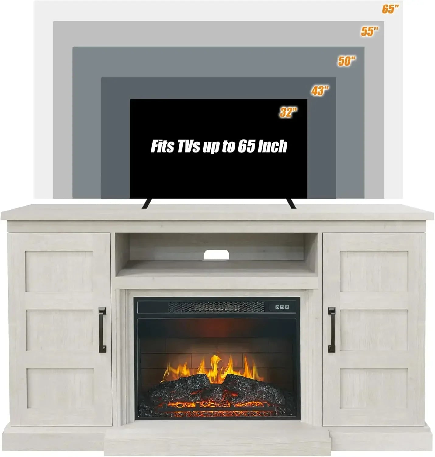 59 Inch TV Stand with 3D Fireplace, Modern Media Entertainment Center, Tv Console Table  Storage Cabinets, Highboy, White