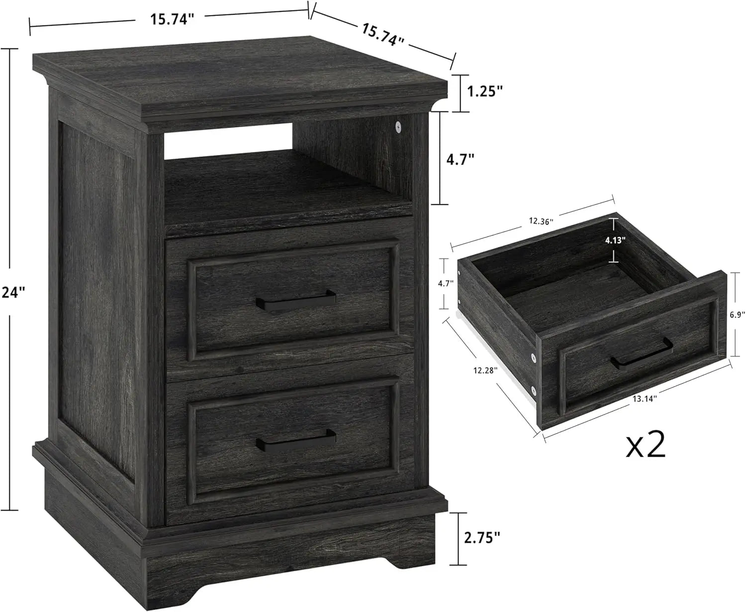LIKIMIO Farmhouse Nightstand with Storage Drawers & Open Shelf, Small and Tables Living Room,Rustic Wood Side Tables for Bedroom