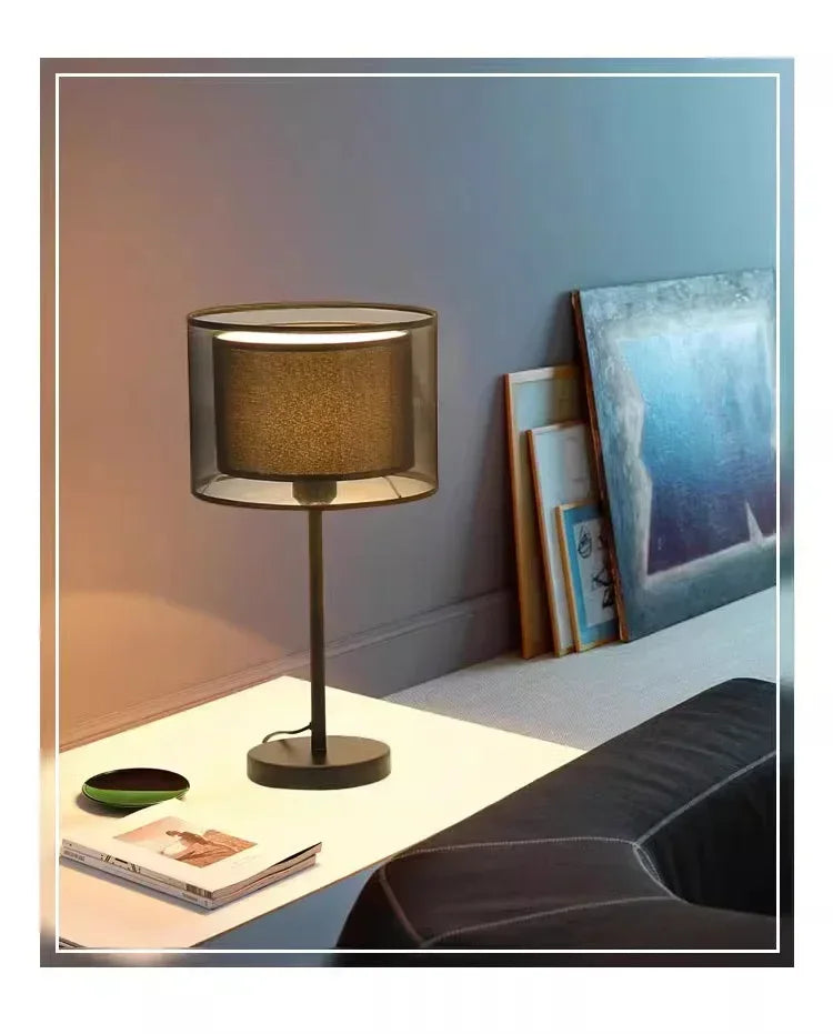 LED Modern Creative Circular White Black Fabric Lampshade Floor Lamp Living Room Bedroom Home Indoor Atmosphere Decoration Light