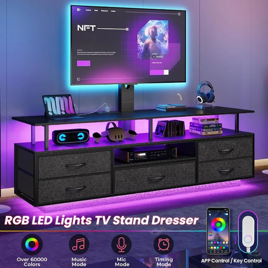 51.2inch Black TV Stand with Mount for 32 55 65 70 inch TVs Featuring Builtin Power Outlets and Ample Storage Space Ideal for L