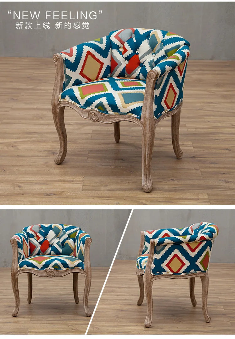 European Solid Wood Leisure Sofa Chair – Antique-Style Accent Armchair