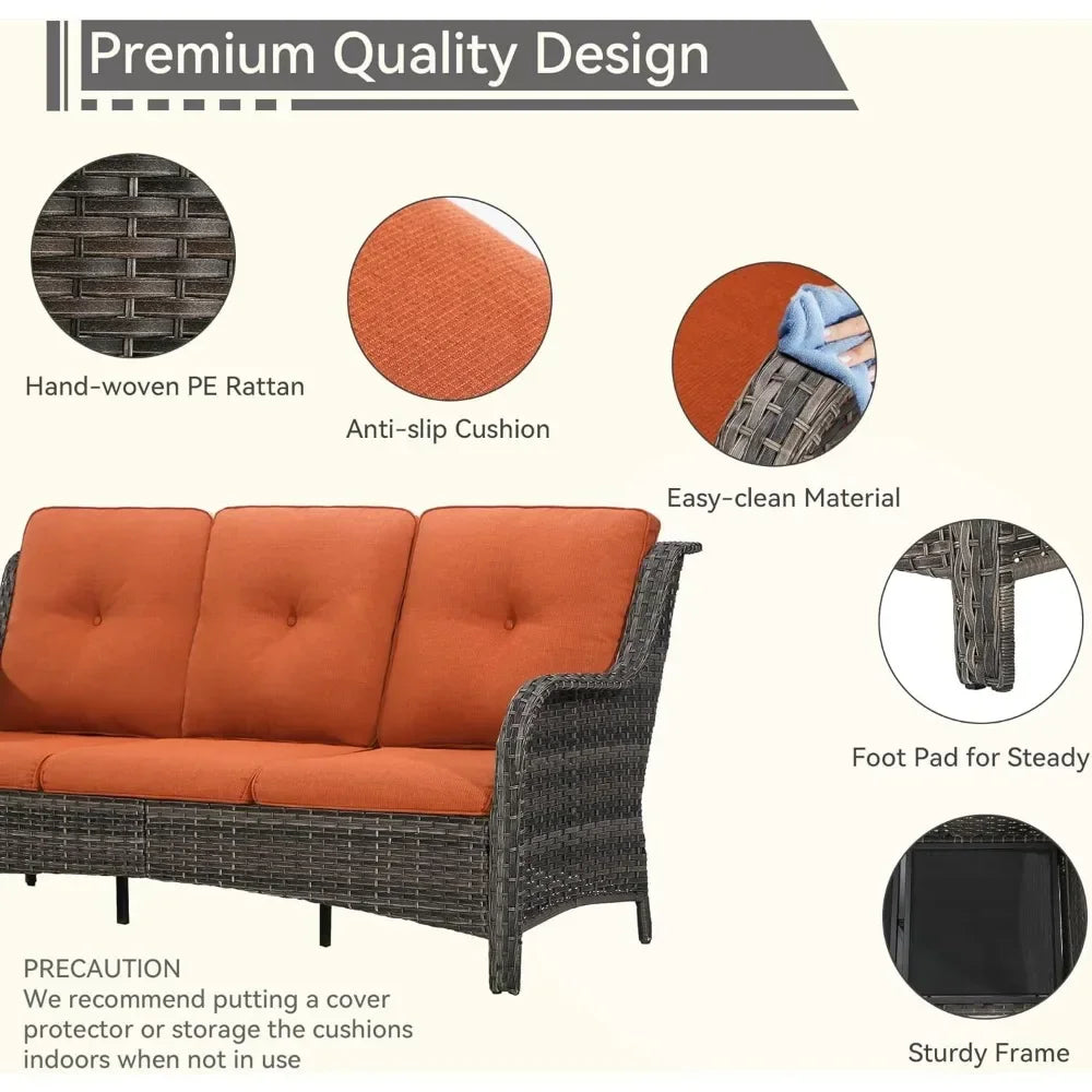 Outdoor Couch Wicker Patio Sofa - 3-Seat Patio Sofa with Deep Seating and Comfortable Cushions for Porch Deck Balcony Garden