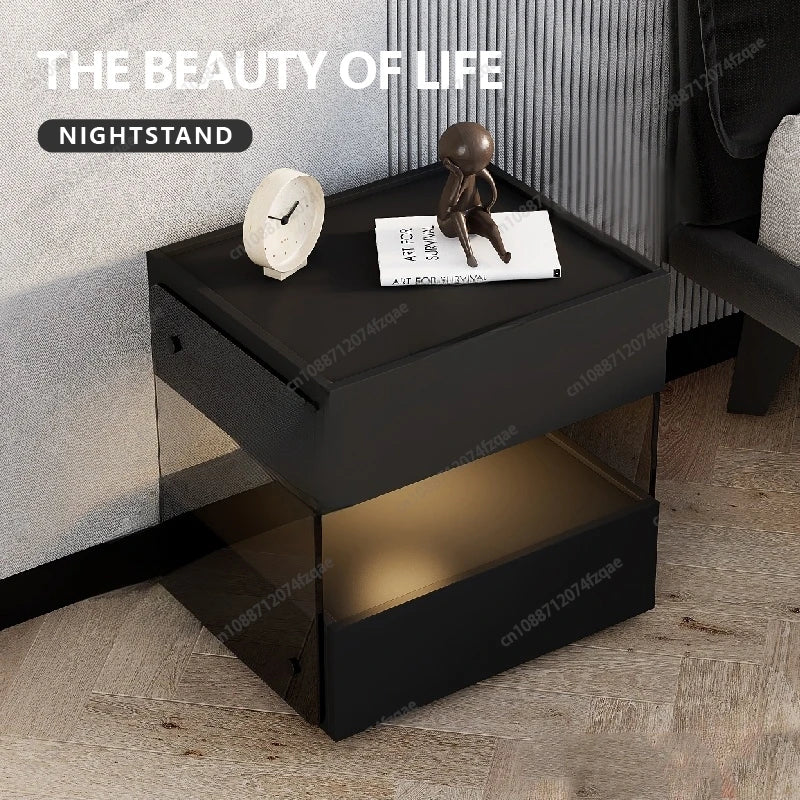 Italian Design Bedside Cabinet with Tempered Glass and Silent Drawer Organizer for Home Bedroom Furniture Eco Friendly Material