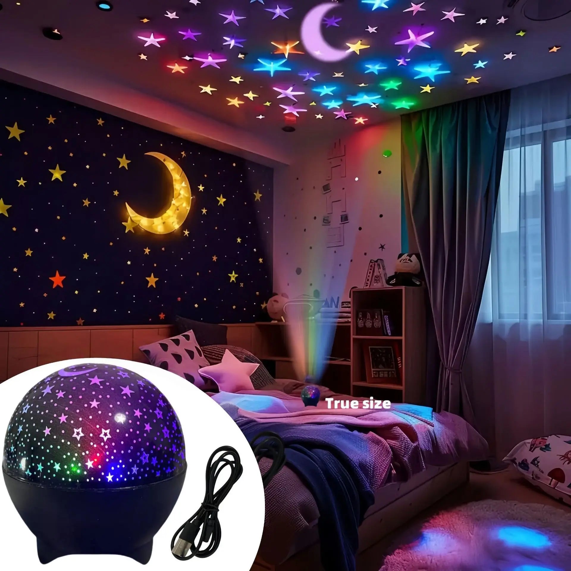 LED Starry Sky Projector Light Stars and Moon Projection 7 Modes Night Light USB Powered for Kids Room Party Decor Holiday Gifts