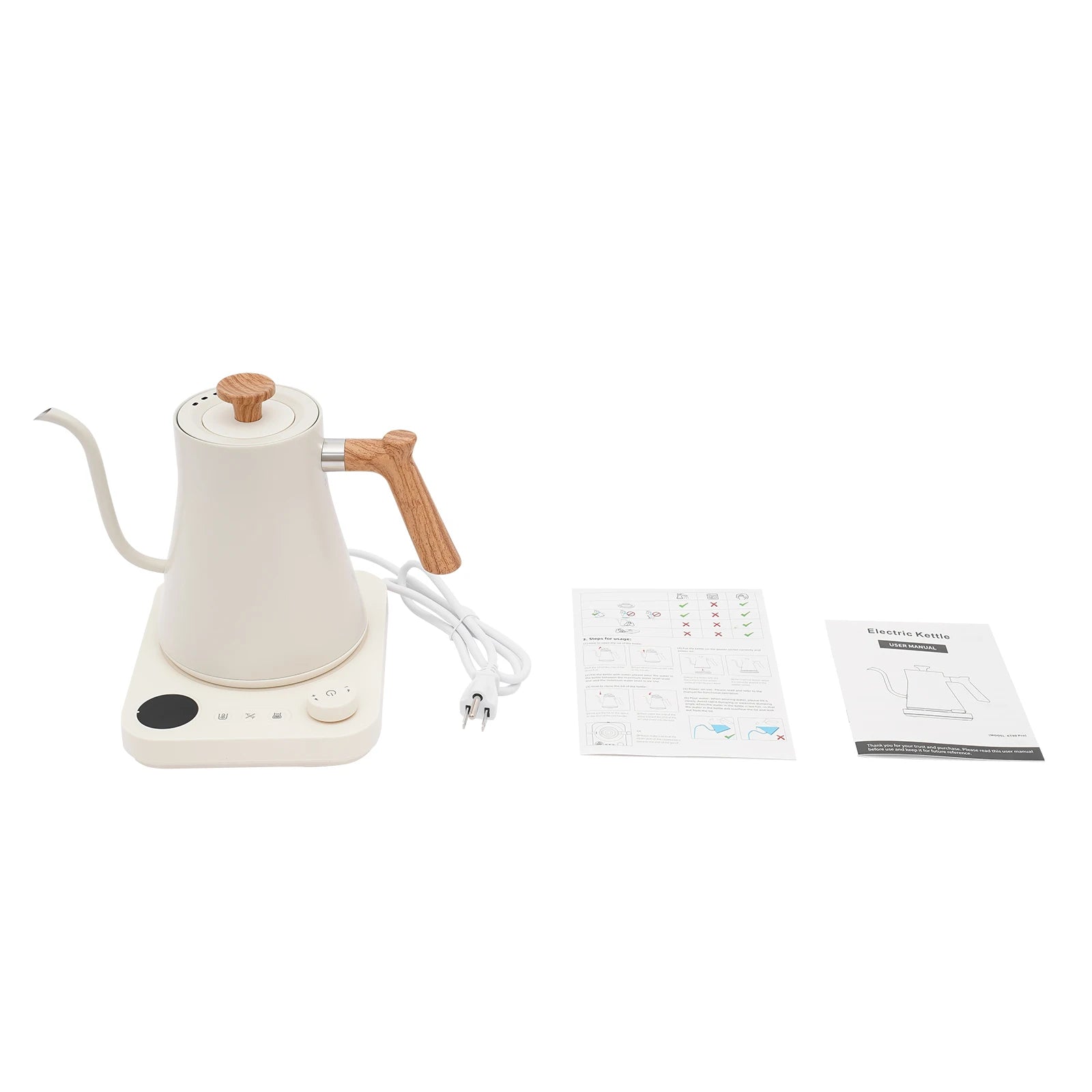 Electric Gooseneck Kettle for Coffee & Tea – 0.9L Stainless Steel Hot Water Kettle with LED Display (White)