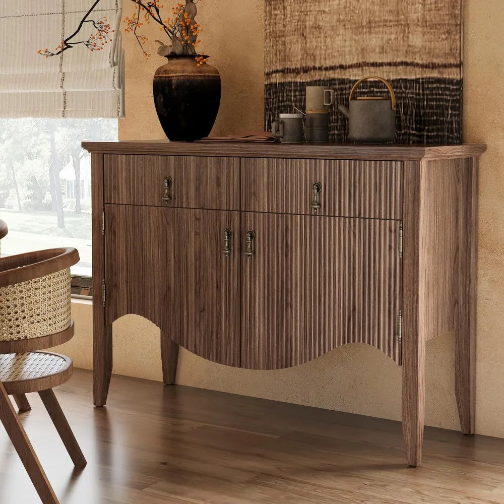 40" Retro Buffet Cabinet with Storage, Fluted Sideboard Credenza with Drawer, Accent Bar Cabinet for Living Room Furniture