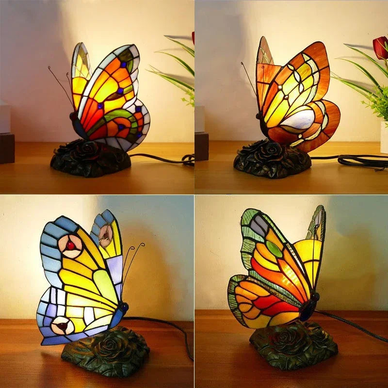 GISELLE Tiffany Butterfly Table Lamp American Retro Living Room Bedroom Lamp Luxurious Villa Hotel Stained Glass Desk Lamp