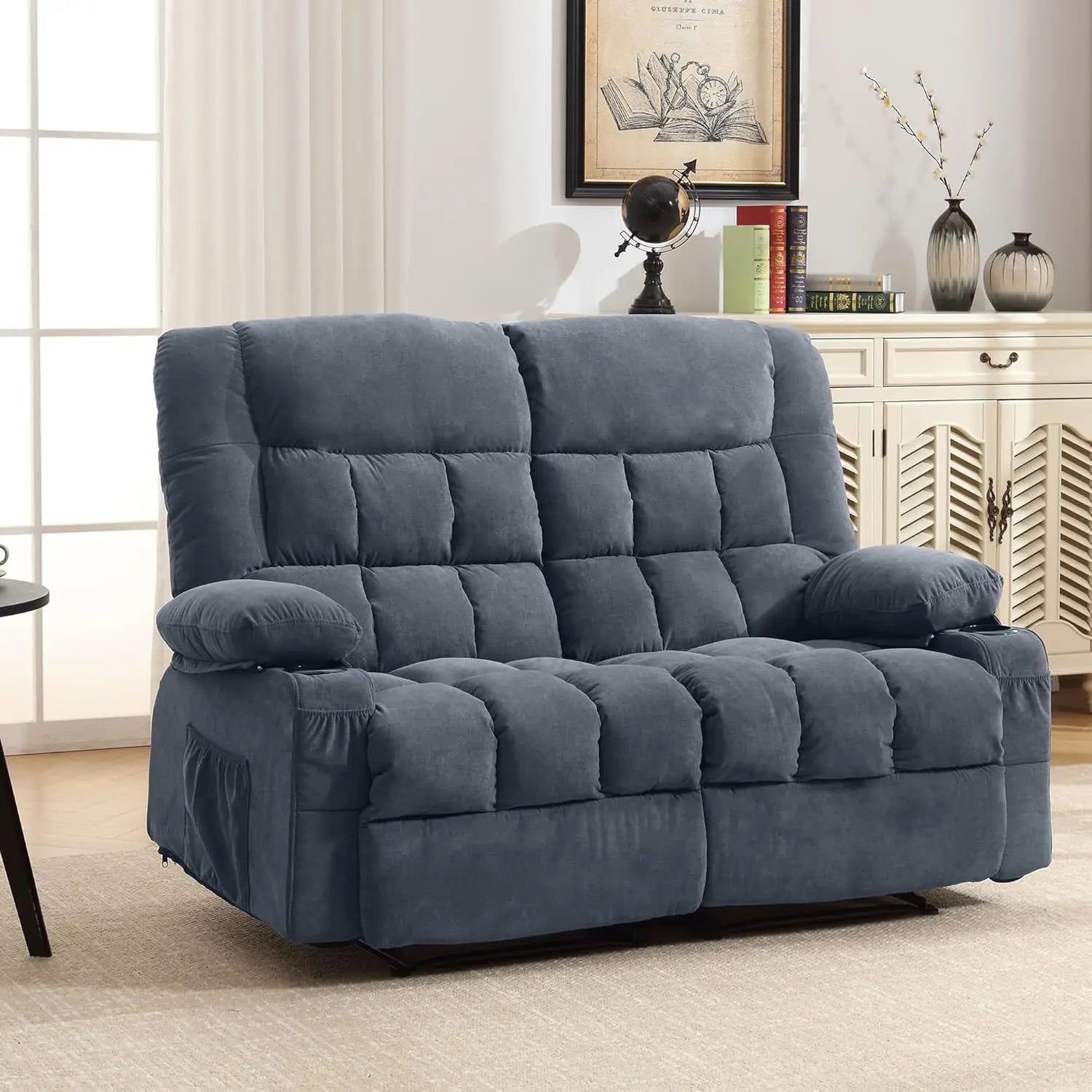 Reclining Loveseat with Cup Holders for Living Room 2 Seat Manual Loveseat Recliner, Modern Power Recliner w/ USB Charging & Sto