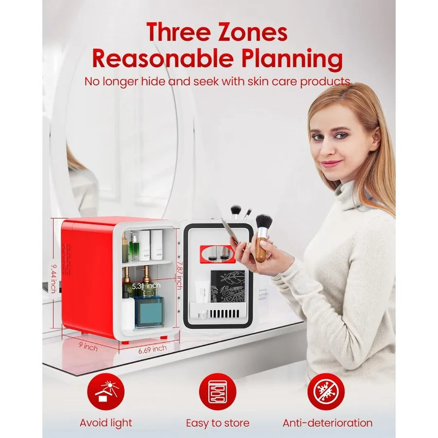 4L Mini Fridge for Bedroom Office Car Red Refrigerator for Makeup Skincare Food Cooler Warmer Beverage Storage