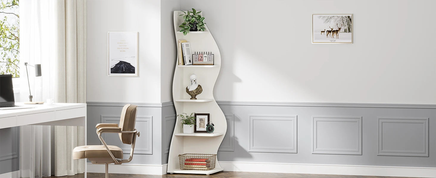 Tribesigns Modern 5-Tier Corner Bookshelf – Wall Corner Storage Rack & Plant Stand