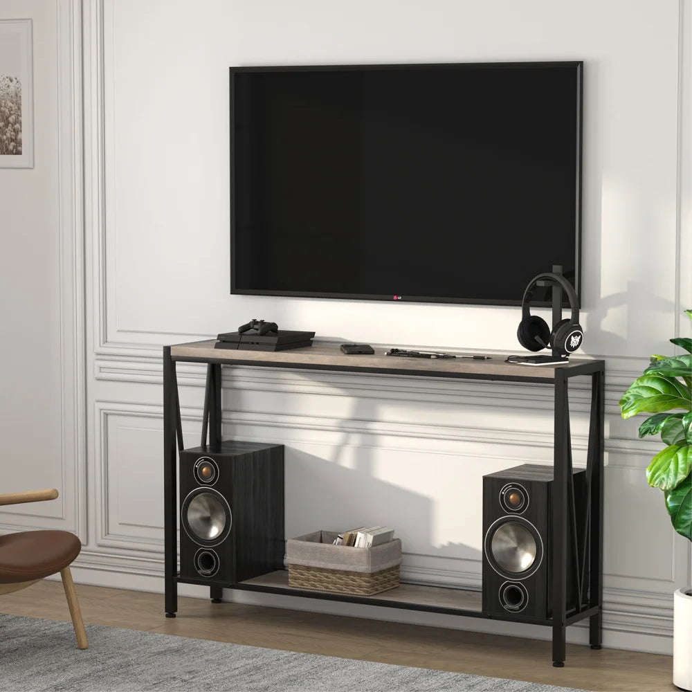 Industrial Console Table 2-Tier Entryway Table with Storage Narrow Sofa Table for Entryway Living Room Hallway Office