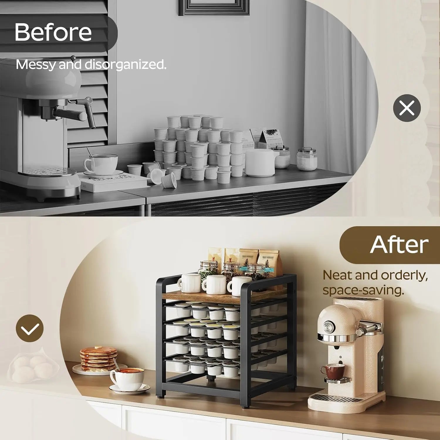 4-Tier Coffee Pod Drawer Holder – 80-Pod Rustic Brown Kitchen Organizer