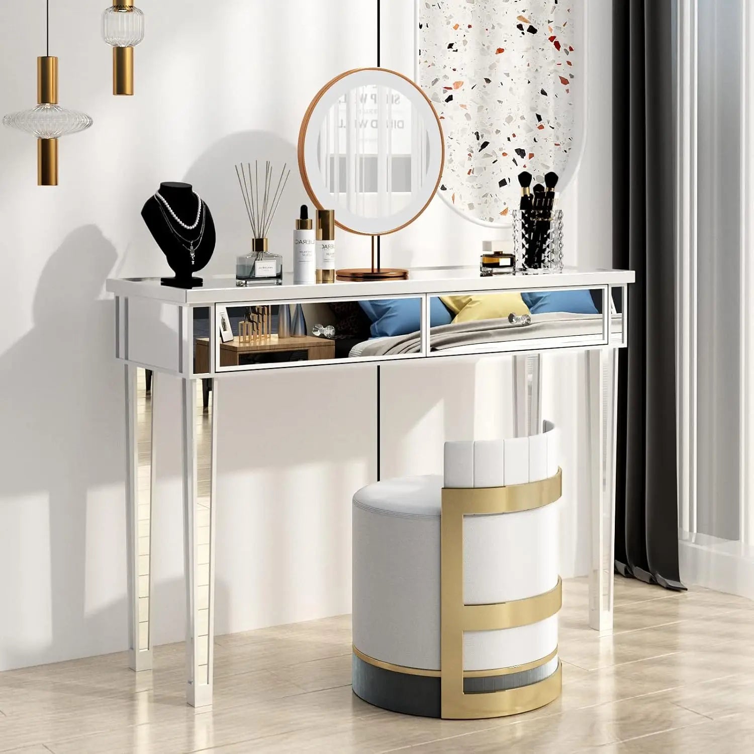 Mirrored Console Table with 2 Drawers for Entryway/Hallway Silver Bedroom Desk Sofa Tables for Living Room