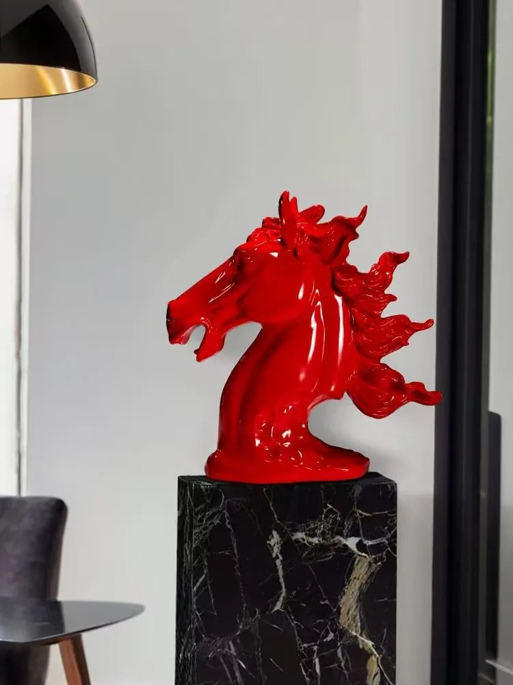 Decorations For Home Red Horse Head Sculpture Instant Success Decoration Home Decor Living Room Office Decor Hotel Clubhouse Gif