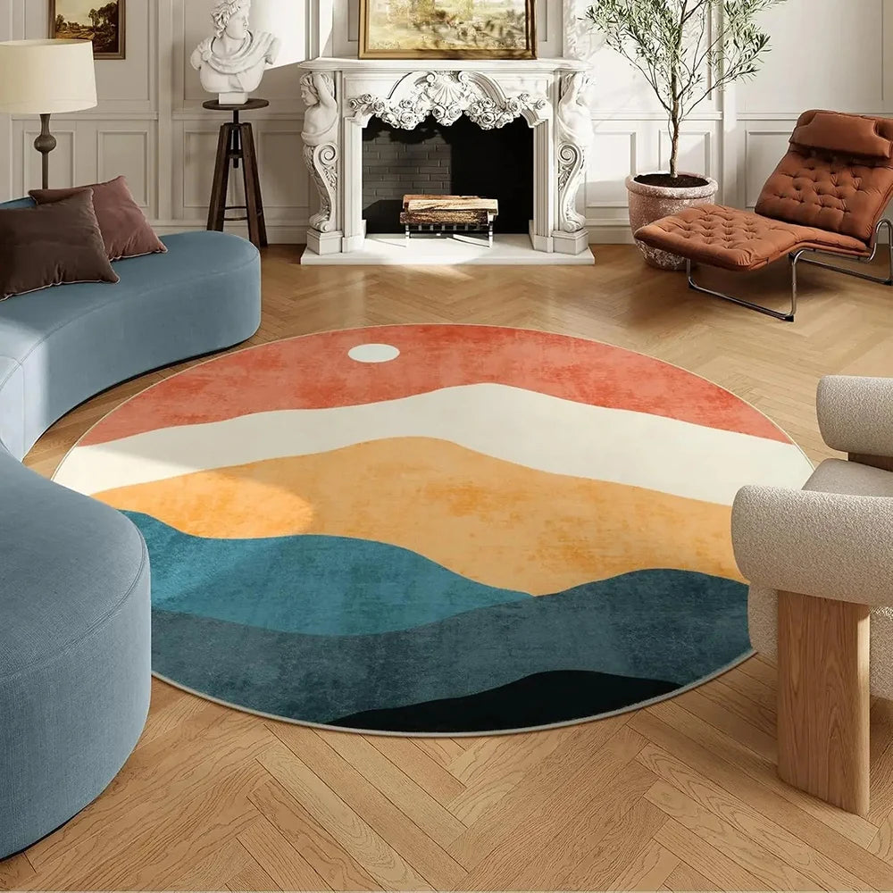 VIKAMA Faux Cashmere Carpet Simple Pattern Living Room Mat Bedroom Sofa Coffee Table Round Rug Non-Slip Washable Home Decor