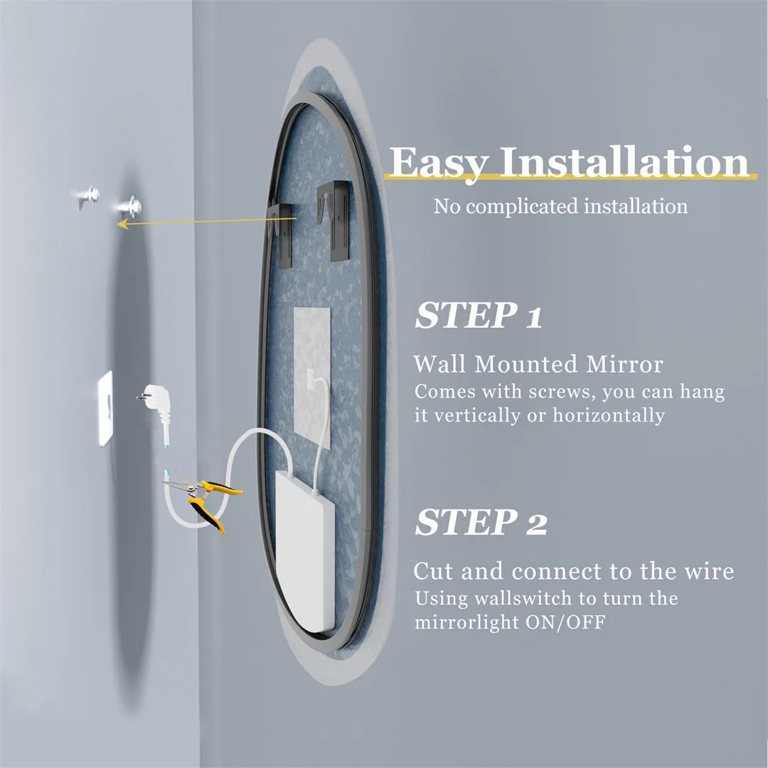 Unique Frameless Mirror LED Light Bathroom Mirror Wall Mounted Backlit Vanity Mirror Designed with Touch Sensors Dimmable Defog