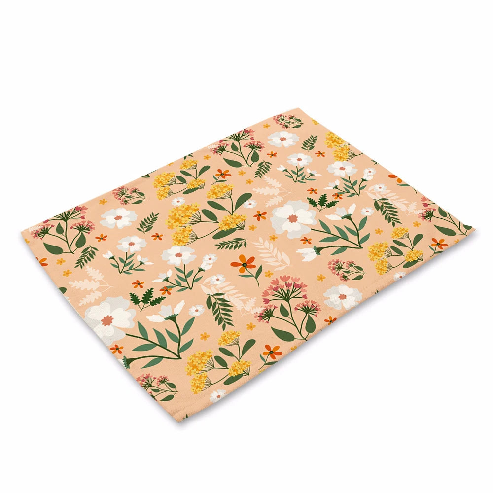 Bohemian Floral Pattern Placemat Kitchen Decor Cotton Linen Boho Dining Table Mats Coaster Pad Bowl Coffee Cup Mat 40X30cm