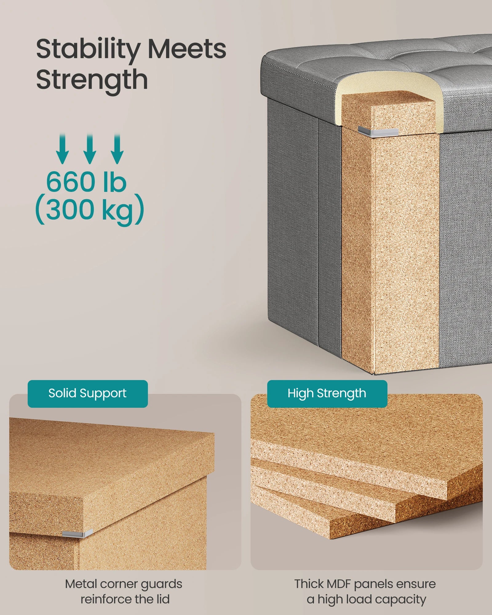 SONGMICS Folding Storage Ottoman Bench – 30″ Storage Chest Footrest