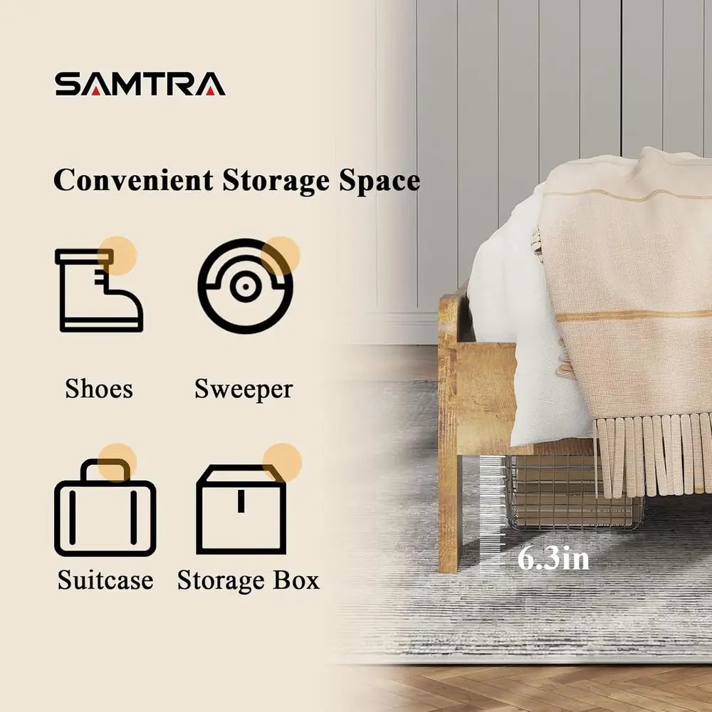 King Size Wooden Farmhouse Platform Bed Frame – Rustic Brown with Headboard