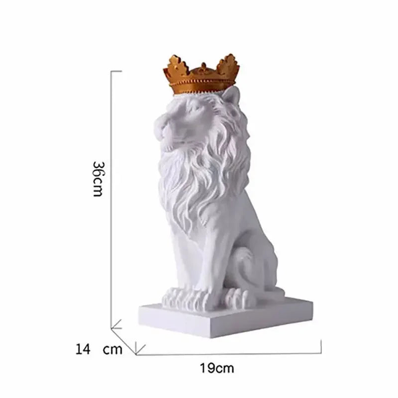 1pc Lion Animal Figurines Resin Crown Lions Statue Handmade Artwork Gift Home Office Decor Ornament Living Room Desk Home Decor