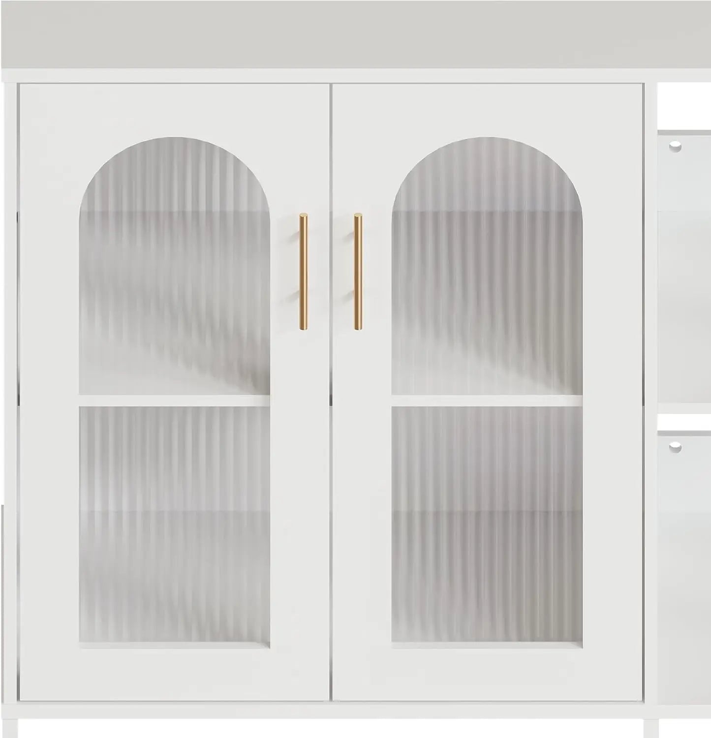 Wooden Buffet Sideboard Cabinet – Storage Cabinet with Glass Doors & Adjustable Shelves